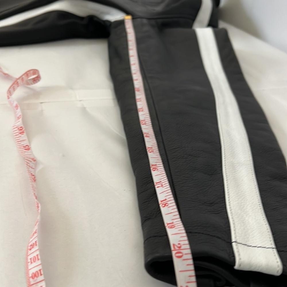 *CUSTOM* Mens Black Cafe Racer Leather Jacket With White Stripes Size L - Picture 9 of 15